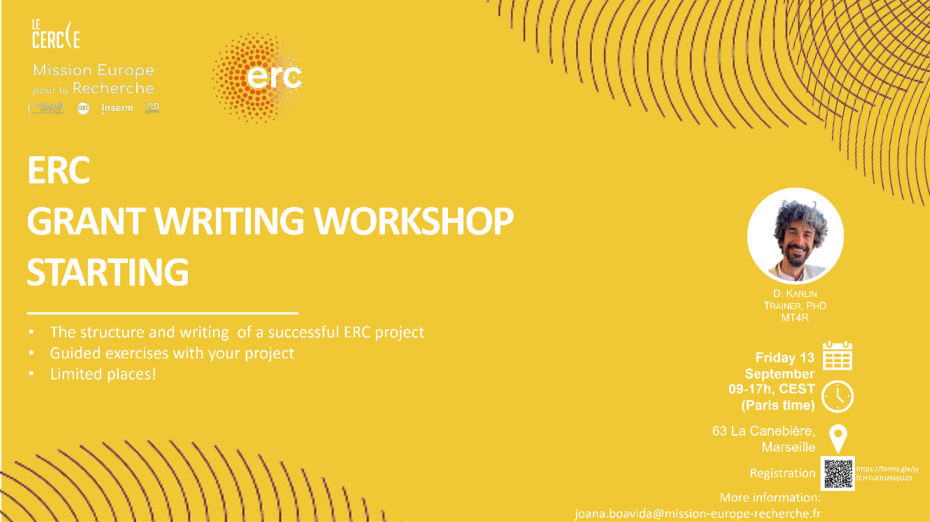 Annonce du ERC Grant Writing Workshop Starting du 13 septembre 2024 par le CERCle